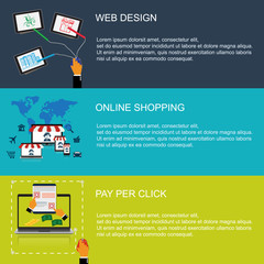 vector illustration of web design, online shopping, pay per click, concept in flat style for web