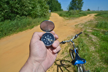 With compass and Bicycle front fork.