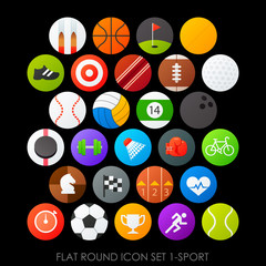 Flat round icon set 1-sport