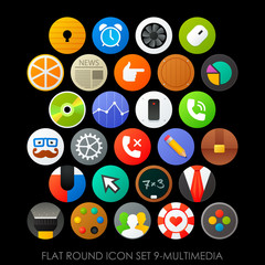 Flat round icon set 9-multimedia