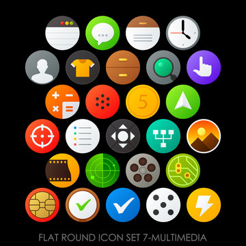 Flat round icon set 7-multimedia