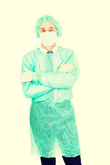 Male doctor with protective clothes