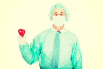 Male doctor holding heart model