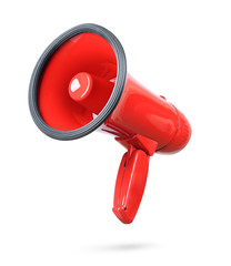 Red megaphone isolated on white background