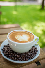 Latte Art coffee with coffee bean