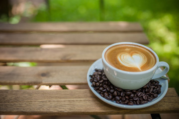 Latte Art coffee with coffee bean