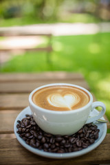 Latte Art coffee with coffee bean