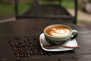 Latte Art coffee with coffee bean