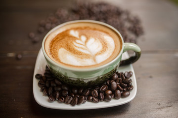 Latte Art coffee with coffee bean