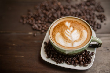 Latte Art coffee with coffee bean