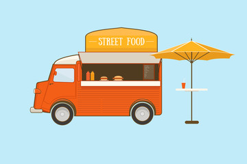 Street food truck with umbrella