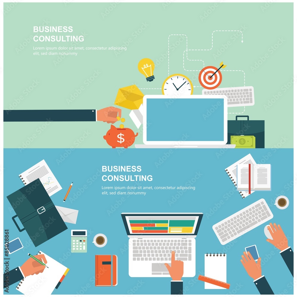 Poster concepts for web banners and promotions. flat design concepts for business consulting