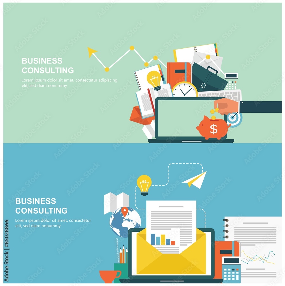 Poster concepts for web banners and promotions. flat design concepts for business consulting