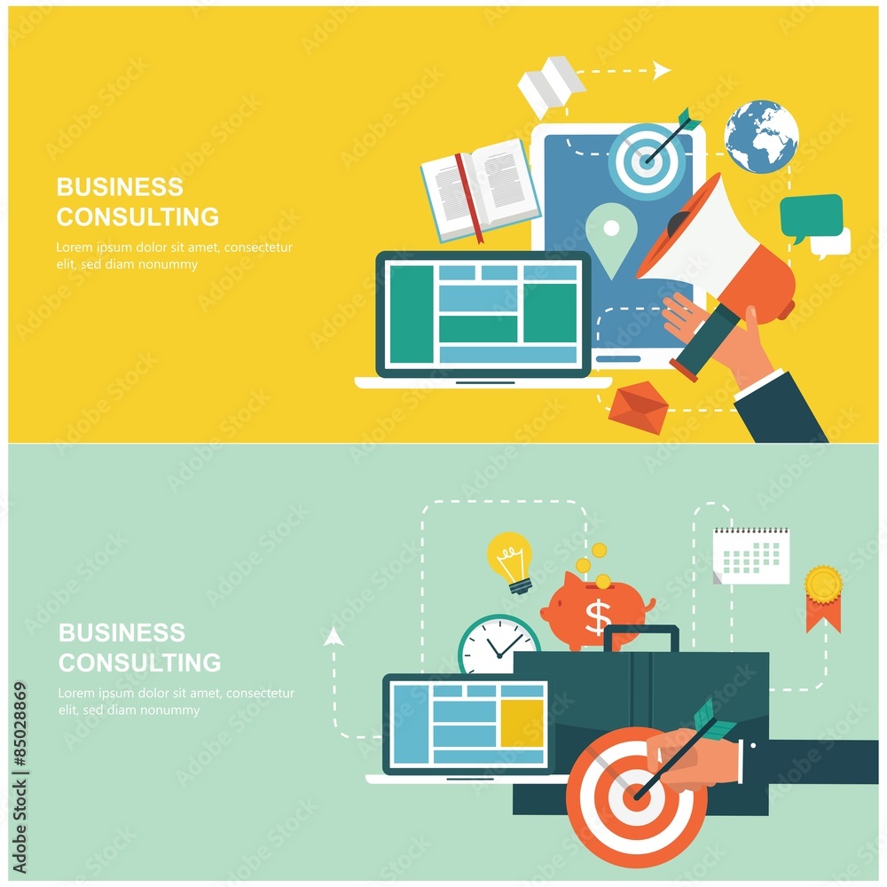 Poster concepts for web banners and promotions. flat design concepts for business consulting