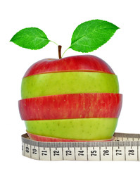 Apple mix with measuring tape isolated on white