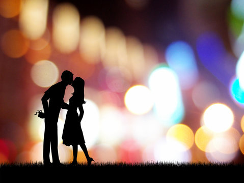 Couple kissing in the neon background