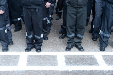 Inmates in the prison colony of special regime. In the ranks, summer, Russia 