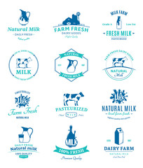 Set of Vector Milk Logos, Labels and Design Elements