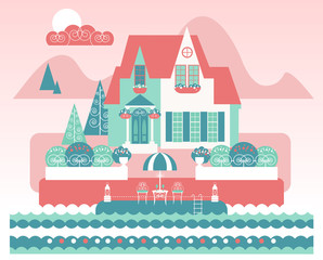 Beach House Lanscape Vintage Set