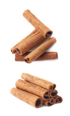 Pile of cinnamon sticks isolated