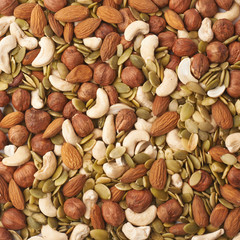 Surface covered with nuts and seeds