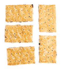 Five single cracker cookies isolated