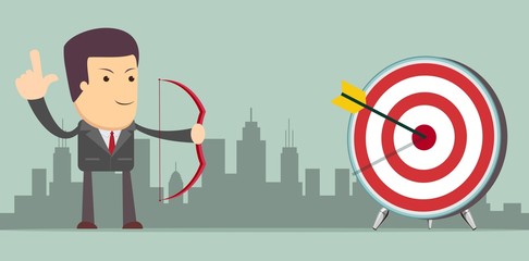 Successful businessman with arrow in the target  