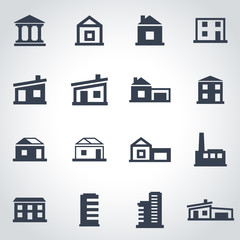 Vector black buildings icon set