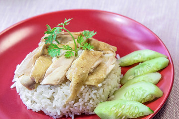 Steamed chicken with rice - Food Staple, Hainanese, Singapore.