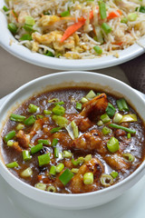 Cauliflower or Gobi Manchurian and Fried Rice