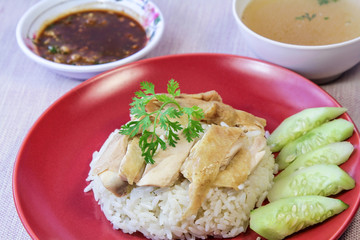 Hainanese Chicken Rice, one of the national dishes of Singapore.

