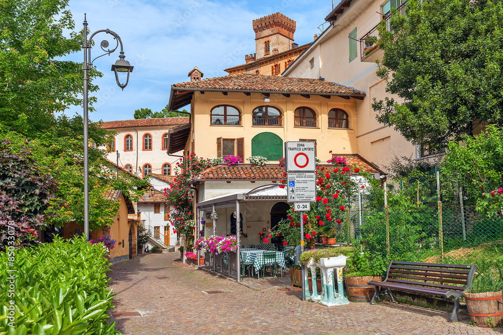 Wall mural small street and houses of barolo, italy.