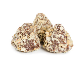 Chocolate candies truffles with waffle