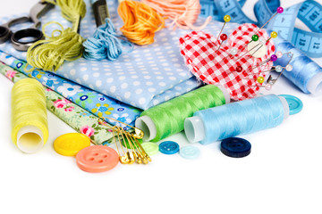 Materials and accessories for sewing - obrazy, fototapety, plakaty