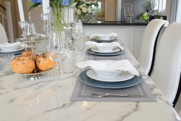 Gordijnen elegant table set in vintage style dining room interior © worldwide_stock