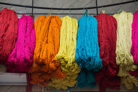 rug weaving yarn in the market of Zanjan, Iran