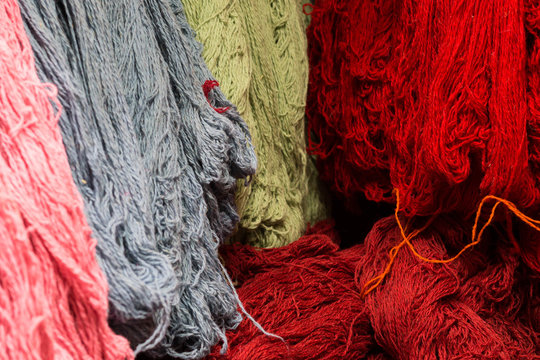 rug weaving yarn in the market of Zanjan, Iran