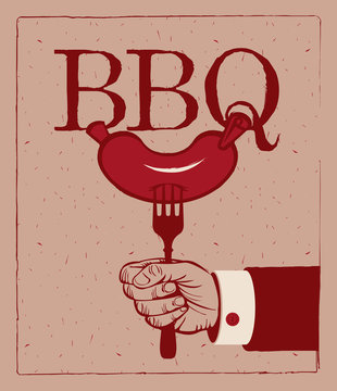 banner with barbecue on fork in hand