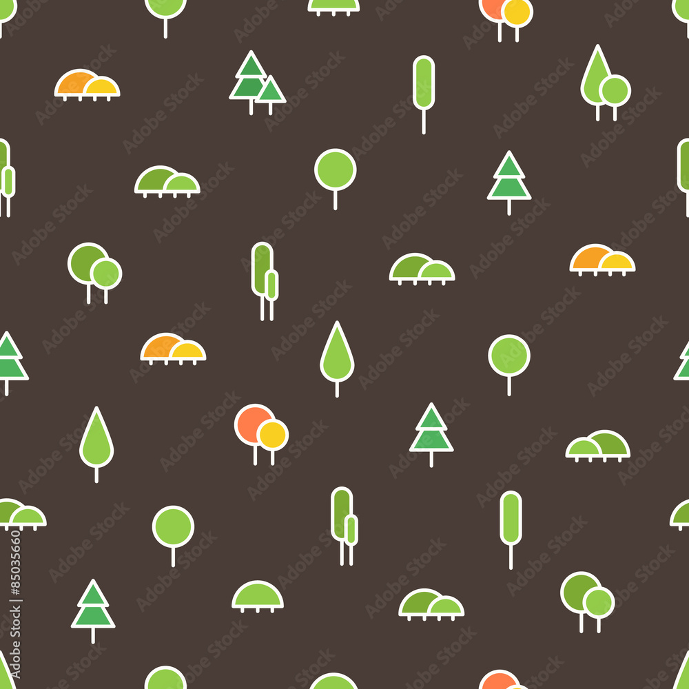 Poster different lineart silhouette icons seamless pattern