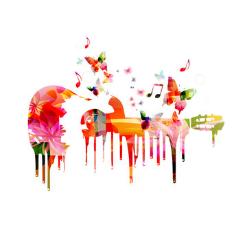 Colorful guitar with butterflies background