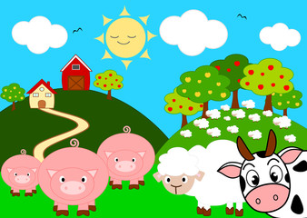 animal farm funny cartoon vector illustration