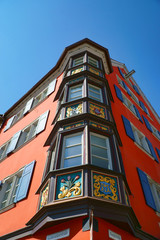 Blick auf einen Erker an einem altem Haus in Rottweil