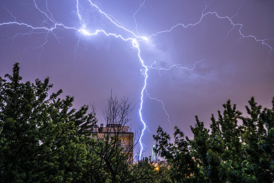 Lighting during heavy thunderstorm in Warsaw, June 2015