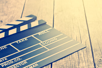 Movie clapper. Vintage photo shot.