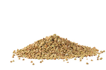 Heap of buckwheat seeds isolated on white