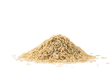 Pile of brown basmati rice isolated on white