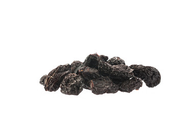 Organic dried plums isolated on white