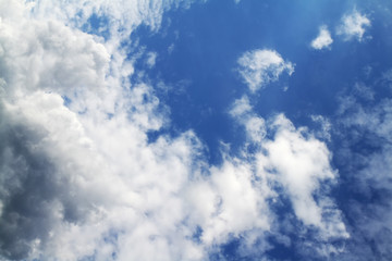 Blue sky with white and gray clouds