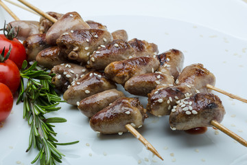 Grilled chicken hearts barbecue