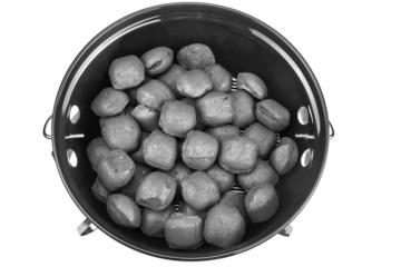 Empty New Clean BBQ Kettle Grill With Charcoal Briquettes Isolat